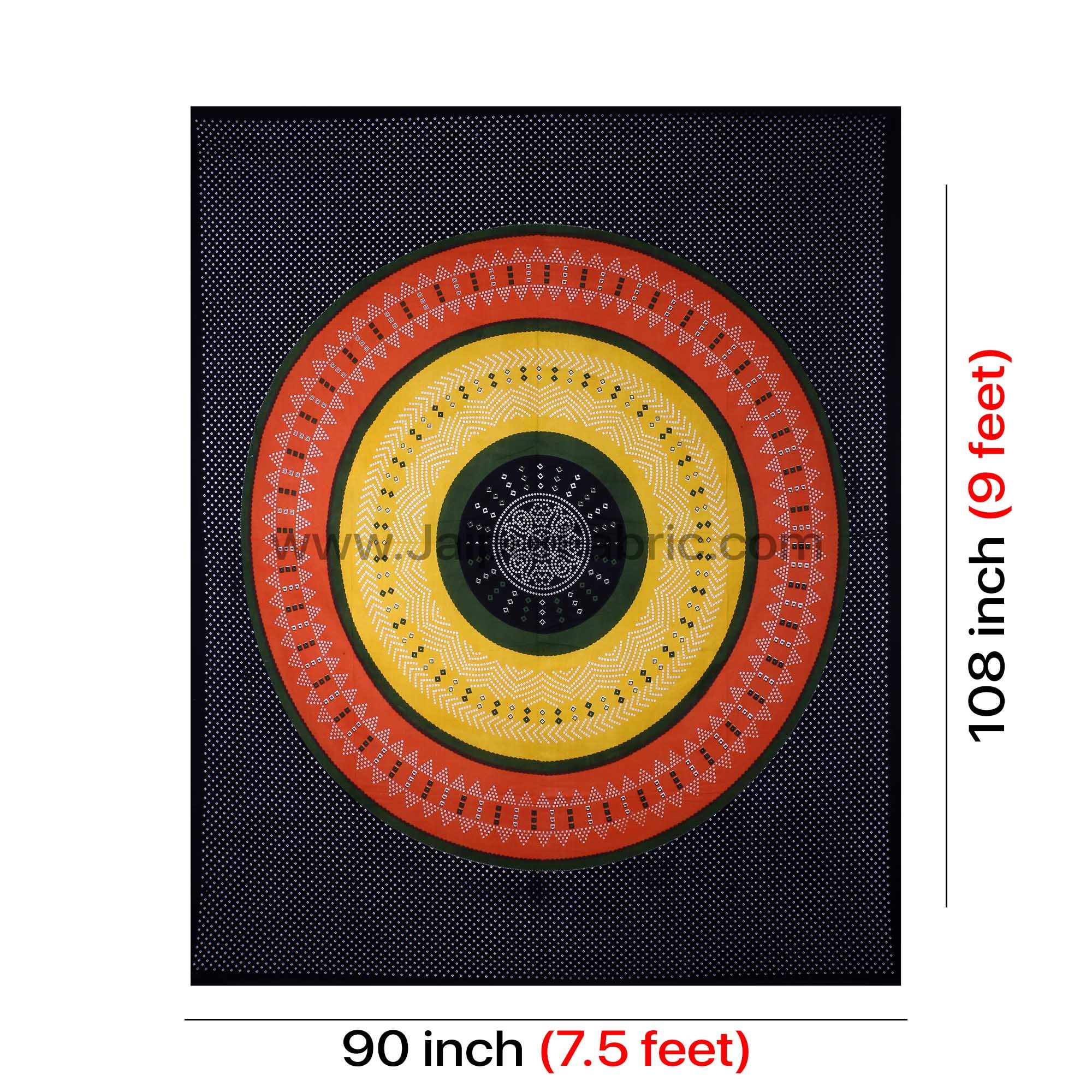 Double Bedsheet Black Red With Round Shape Bandhej Print